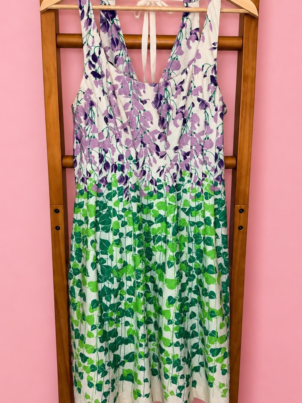 Maeve Anthropologie Wisteria Floral Fit & Flare Dress Green Purple Size 0
